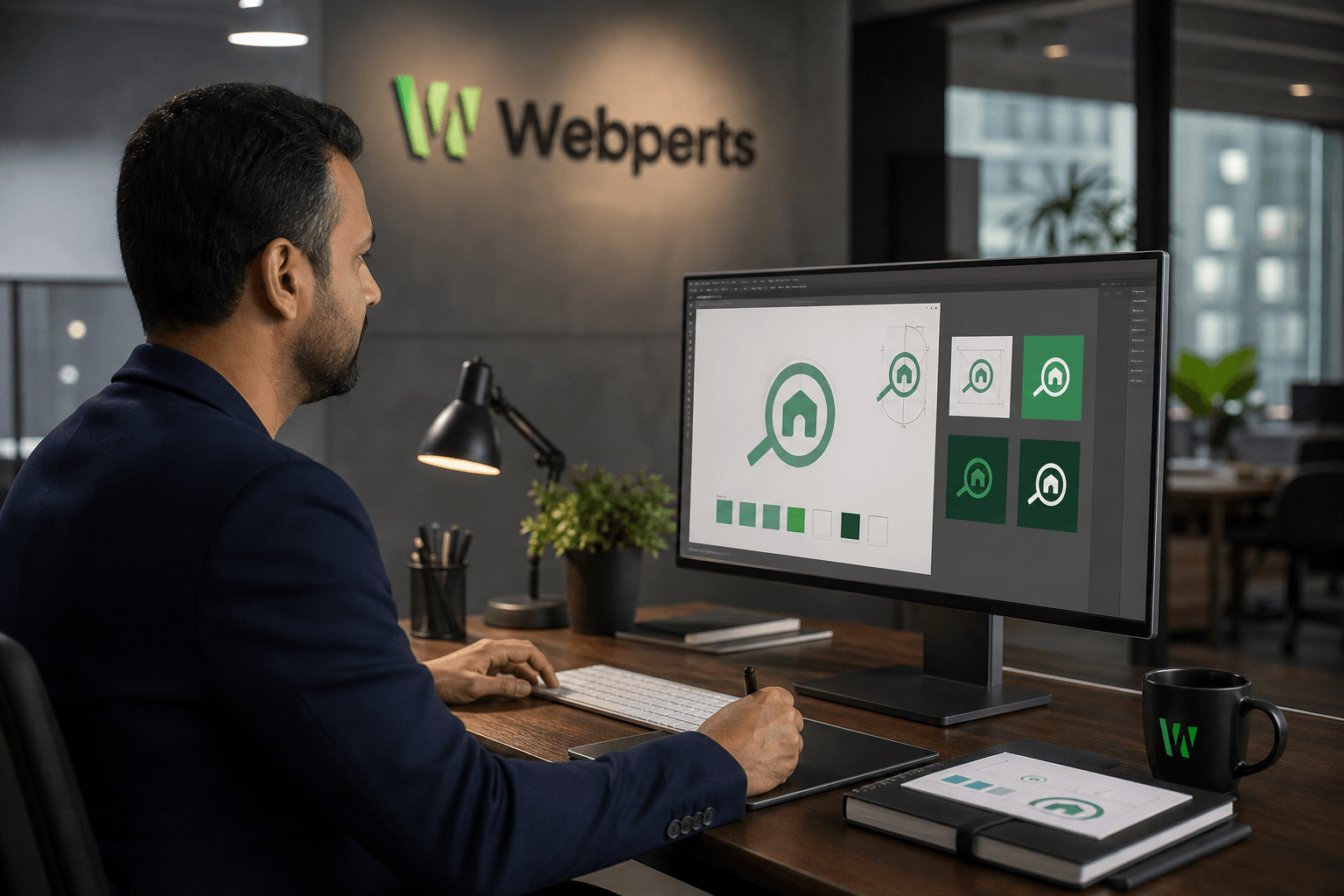 Designer creating a brand identity system for a Dubai business