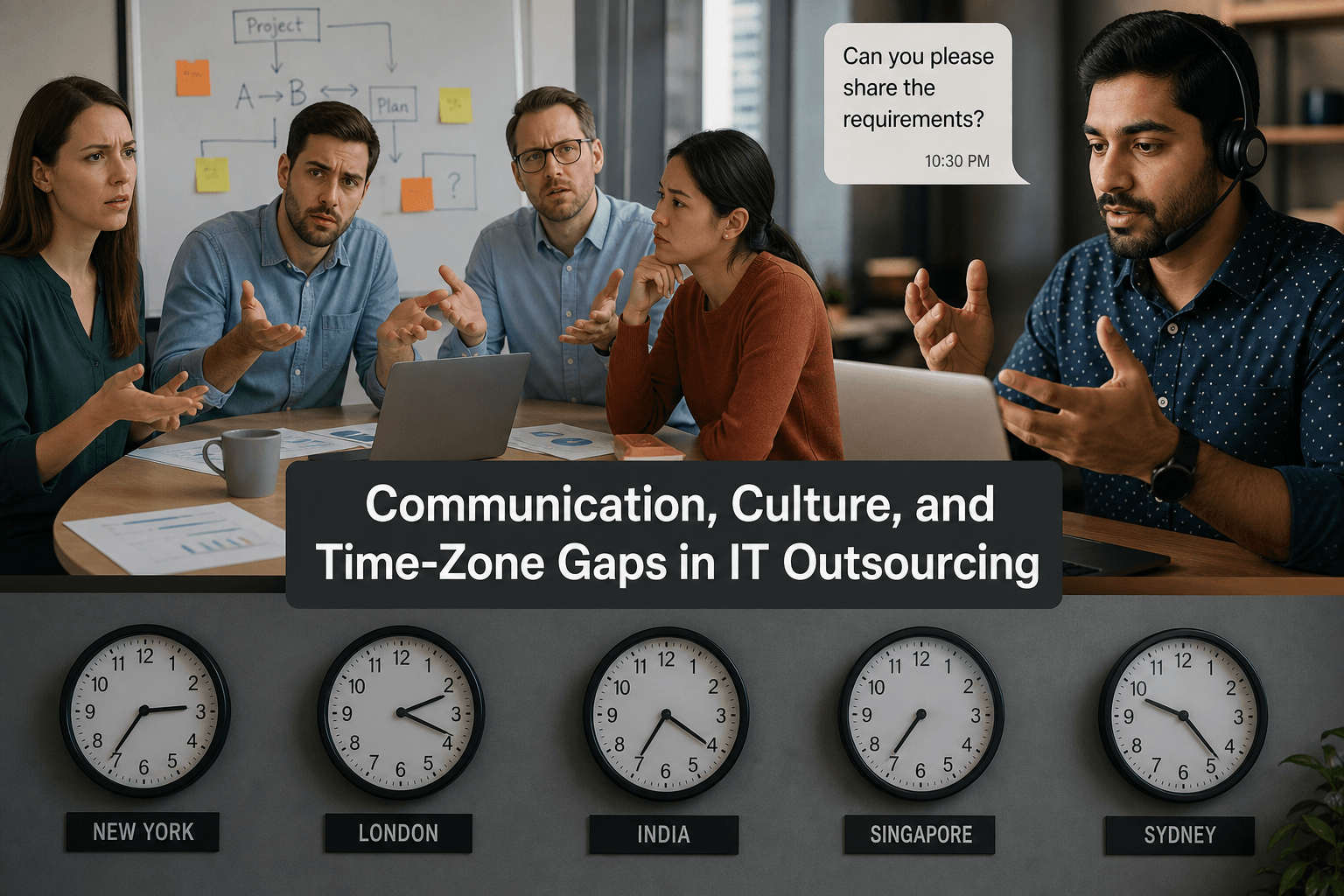Poor communication between distributed outsourcing teams across time zones